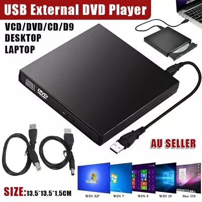 USB External CD RW DVD ROM Writer Burner Player Drive PC Laptop For Mac Windows • $19.15