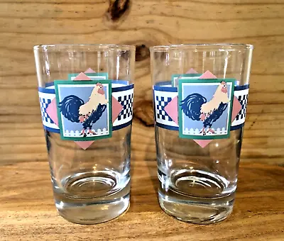 Vintage Hallmark Cards 1986 Rooster Glass Tumblers X2 Farmhouse Rooster Chickens • $12.92