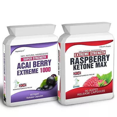 £9.50 • Buy 90 Raspberry Ketone Plus 60 Acai Berry 1000 Pills Free Weight Loss Dieting Tips