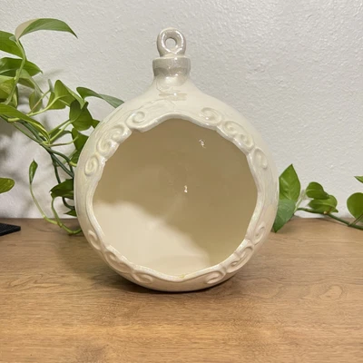 $30 • Buy Vintage Hanging Ceramic Planter Plant Pot Iridescent White Mid Century Modern