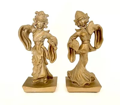 Vintage Pair 1957 Sculpture Chalkware Asian Couple Midcentury Universal Statuary • $95