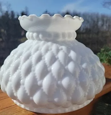 Vintage Diamond Quilt Ruffle White Milk Glass Lamp Shade 6 3/4”x 4.25 Solid • $34.99