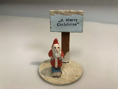 ANTIQUE 1920s GERMANY MINIATURE SANTA CLAUS WITH MERRY CHRISTMAS SIGN • $89.99