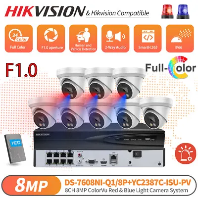 Hikvision 8CH ColorVu Security System 4K Full Color POE Camera Light Alarm Audio • $132.90