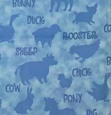 Barnyard Buddies Cow Duck Rooster Pony Hoffman Blue Cotton Quilting Fabric BTY • $9.99