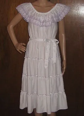 Vintage 1970s Sundress White Cotton By Country Romance Mexican Wedding S/M/L • $45