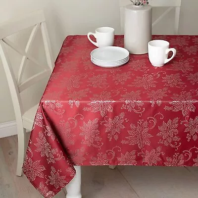 Benson Mills Twinkle Poinsettia Metallic Tablecloth RED/Silver 60 X 104 • $19.99