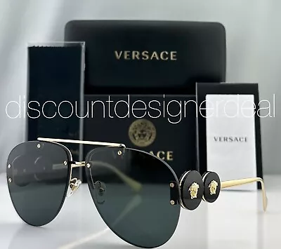 Versace Aviator Sunglasses VE2250 1002/87 Frameless Gold Accents Dark Gray Lens • $149.99