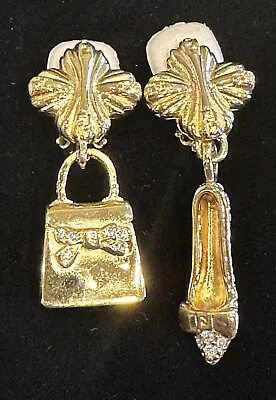 100% Authentic Vintage Fendi Gold Plated Dangle Handbag And Shoe Earrings • $459