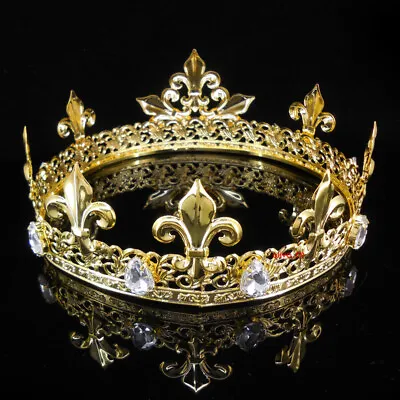 Men's Imperial Medieval Fleur De Lis Gold King Metal Crown 7.5cm Tall 57cm Circ • $16.52