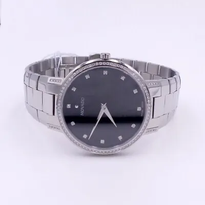 Movado Faceto Black Dial 39mm Stainless Steel Diamond Quartz Men's Watch 0607482 • $2450