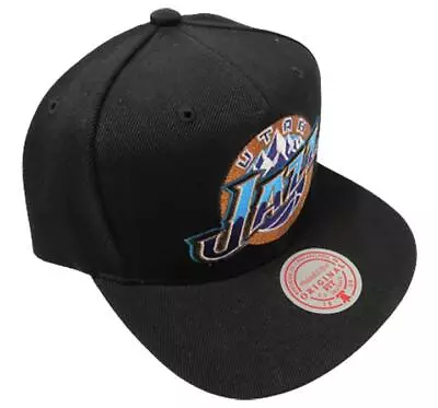 New Utah Jazz Mens OSFA Mitchell & Ness Flatbrim Snapback Black Hat $32 • $23.51