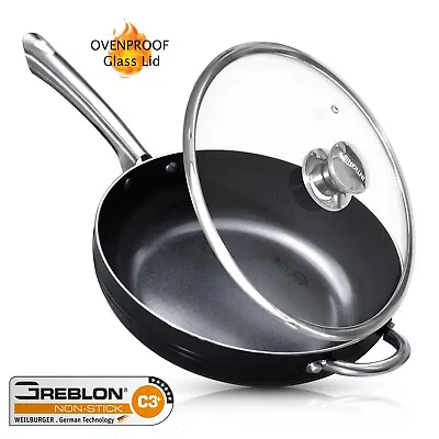 £24.99 • Buy Frying Pan With Lid Non Stick 28 & 24cm Set Deep Induction Glass Ceramic Coated
