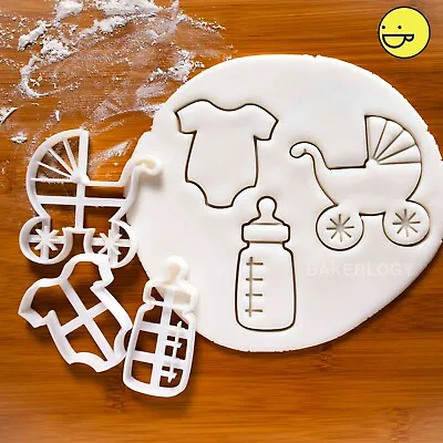 $18.67 • Buy Set Of 3 Baby Shower Cookie Cutters: Milk Bottle, Jumpsuit Clothes, Pram Party