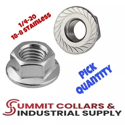 1/4 -20 Stainless Steel Serrated Hex Flange 18-8 304 Lock Nuts Coarse (Pick Qty) • $9.39