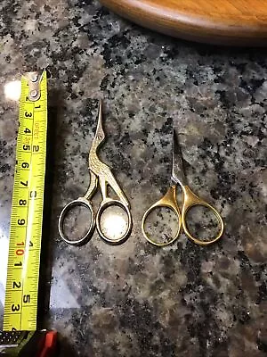 LOT OF 2 MINI GOLD PLATED NAILTECH Stork Scissors ITALY Needlepoint Embroidery • $12.90