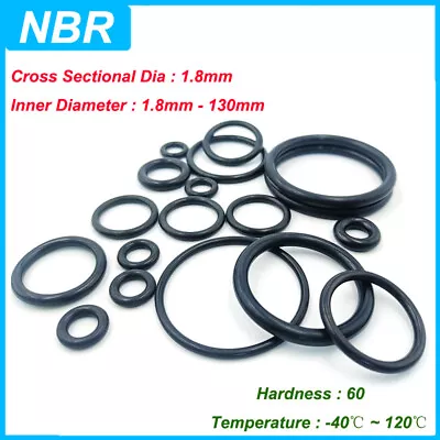 NBR Metric O Ring Nitrile Rubber Orings THK 1.8mm Resistant Seals ID 1.8-130mm • $2.81