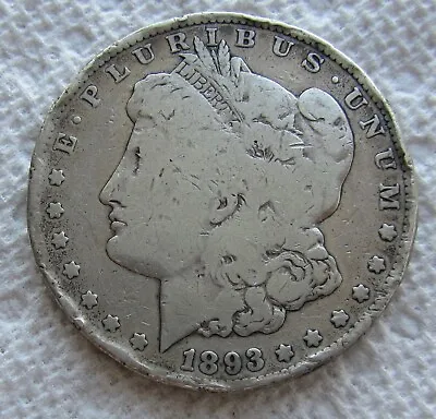 1893-CC $1 Morgan Silver Dollar Rare Key Date Carson City VG Rim Damage Weak CC • $269