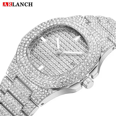 Iced Out Watch Men Diamond Steel Hip Hop Mens Watches Top Brand Luxury Gold • $3.99