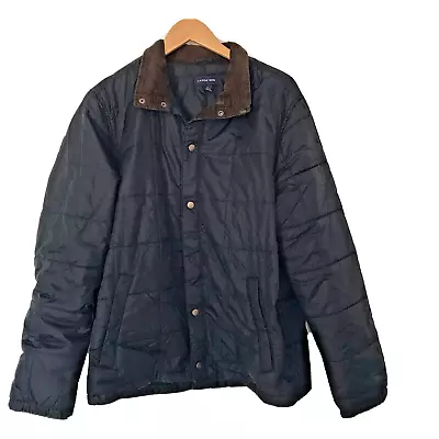 Lands End Jacket Mens Large Quilted Blue Corduroy Collar Field Chore Coat FLAW • $19.95
