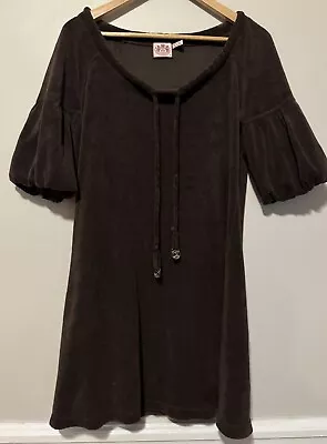 Juicy Couture Terry Cloth Brown Short Sleeve Draw String Dress Y2K Vintage Sz M • $20