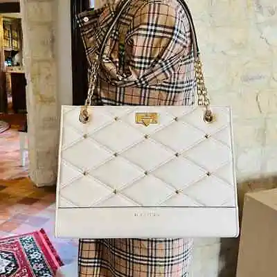 MICHAEL KORS SERENA LG EW CHAIN QUILTED STUDDED PURSE NWT Authentic Light Cream • $250