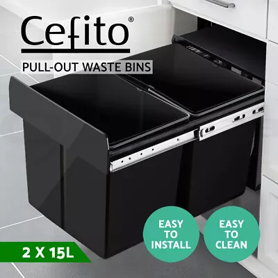 Cefito Rubbish Bin 2X15L Pull Out Bin Kitchen Double Dual Twin Bins Sliding • $63.95