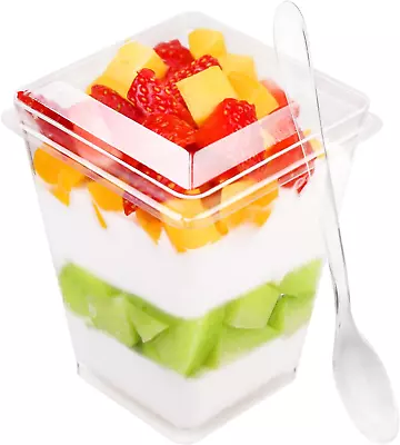 50 Pack 5 Oz Plastic Dessert Cups With Lids And Spoons Yogurt Parfait Cups With • $19.32