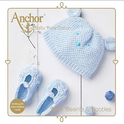 Anchor Knitting Kit - Newborn Baby Beanie & Botties - Bear - Blue - 0 - 9 Mnths • £18.99