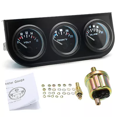 2'' Chrome Triple 3 In 1 Gauges Set Volt Water Temperature Oil Pressure 12V K3I6 • $24.49