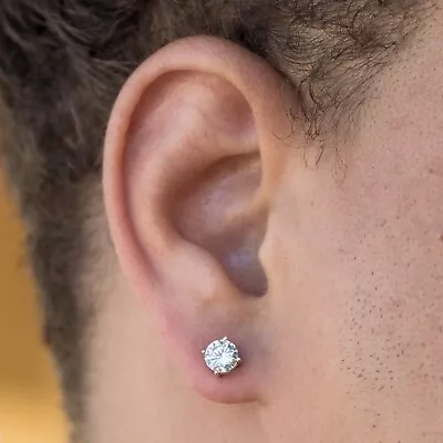 Men's Round Cut Iced Small CZ Screw Back 925 Sterling Silver Stud Earrings • $16.99