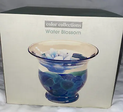 Water Blossom Centerpiece Blue Glass Bowl W/ Lily floating Candle And Seaglass • $6