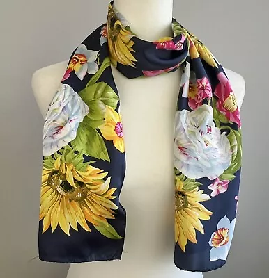 Vintage Echo Silk Scarf Bright Floral Multicolor Oblong • $18.50