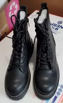 Madden Girl Carra Black Faux Leather Lug Sole Lace Up Combat Boots 8.5 1E • $49.99