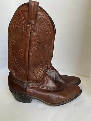 Vintage Abilene Mens Cowboy Western Boots Brown Tan Leather USA Shoes Sz 10.5D • $78