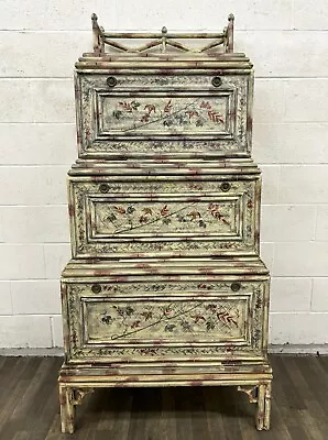 Vintage Faux Bamboo Painted Secretary With Organizer And Storage • $1149