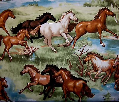 3-1/2 Yds WILD & FREE - VTG Timeless Treasures Horse Fabric Western • $34.95