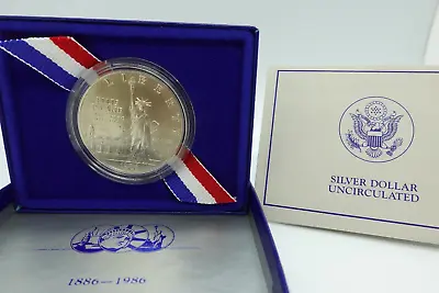 1986 P Ellis Island US Liberty Dollar Silver Uncirculated Coin W/ COA & Box • $37.99