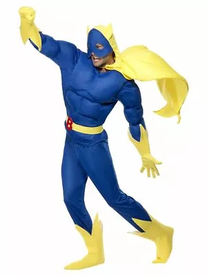 NEW Bananaman Padded Superhero Top Trousers Cape Belt Men's Fancy Dress  • £72.99