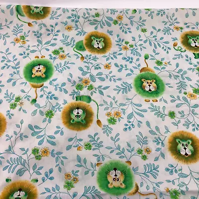 2 Yds Vintage Puffy Fuzzy Lion Fabric Blue Leaves Flowers Juvenile Novelty Manes • $29.99