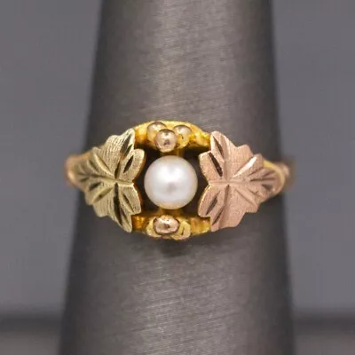 Vintage Landstrom's Pearl And Black Hills Gold Ring In 10k Gold • $225