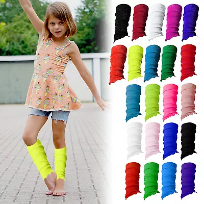 Kids Legs Warmers Plain Stripe Glittery Footless 80s Dance Ballet Fancy Dress • £2.09