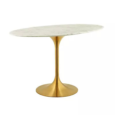 48  Oval Tulip Dining Table White Genuine Stone Artificial Marble Top Gold Base • $859.96