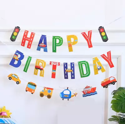 Airplane Car Road Traffic Light Birthday Party Pull Flag Banner Decor Bunting • £4.48