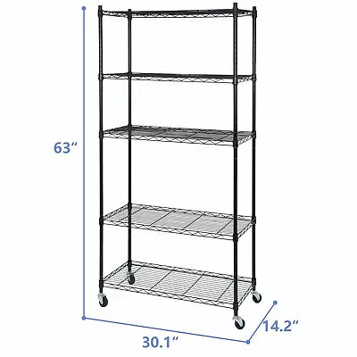 5-Tier Shelves Wire Unit Rack Large Space Storage Rolling With 4 Wheel Casters • $58.58