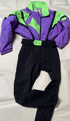 Vintage 80's-One Piece Snow Ski Suit Womens Size 10 Purple/Black/Green • $29.99