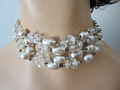 Vintage Miriam Haskell Choker Necklace Cut Crystals And Faux Pearls • $225