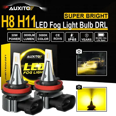 AUXITO H11 H8 LED Bright Foglight Bulb Golden Yellow Fog Lamp Beam 4000LM 3000K • $35.59