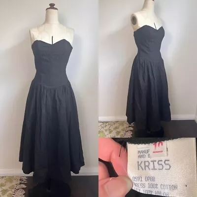 UK Vintage Kris Black Strapless Dress Size 8-10 Net Underskirt Boned Bodice. • $60