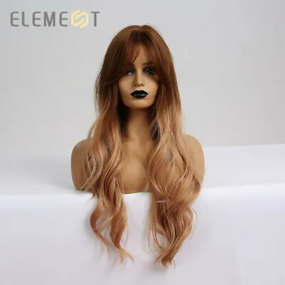 Element Long Wave Wig Root Dark Brown Ombre Deep Blonde Hair Wigs For Woman Wear • £17.15